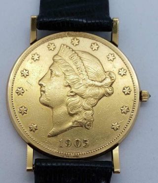 Corum 20 Dollars Double Eagle Yellow Gold Coin Year 1906 Quartz Lizard Band 2