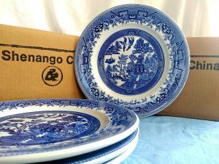 Set Of 4 Vintage Shenango China Blue Willow 10.  5” Dinner Plates Castle,  Pa