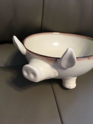 Napastyle Ceramica Figural Pig Serving Dish/bowl Off - White/brown 8.  5 " X 3 " Euc