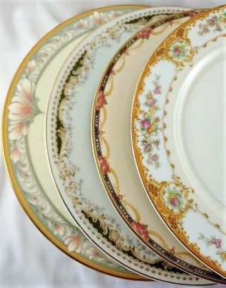 4 Vintage Mismatched China Dinner Plates Florals Pink Greens 9.  5 - 10 In.  42