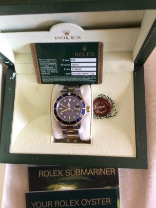 Mens Rolex Submariner Yellow Gold & Stainless Steel Blue Dial Bezel 16613