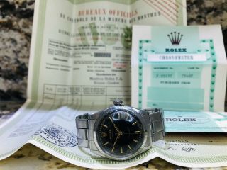 Rolex Semi Bubbleback Ref.  6284 Vintage Black Gilt Dial Mens Watch / Papers