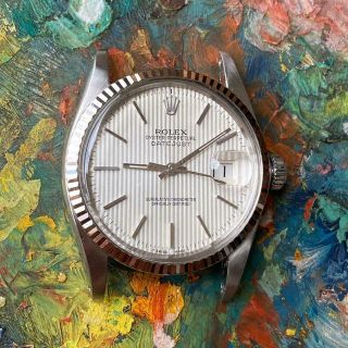 Rolex Datejust 16014 Tapestry Dial Vintage Watch 100 White Gold Bezel
