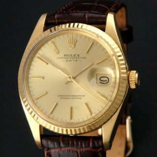 Stunning 1971 Rolex 1503 Oyster Perpetual Date 14k Solid Yellow Gold 34mm Watch