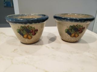 2 Monroe Salt Maine Pottery Custard Cups Bowls Fruits