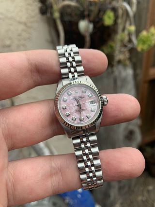 Ladies Rolex Oyster Perpetual Datejust Watch 6517 26mm Pink Mop
