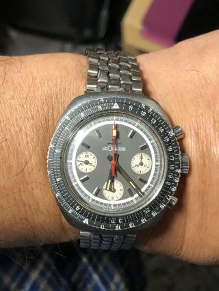 Vintage Lecoultre Stainless Steel Calculator Chronograph Watch Valjoux 72