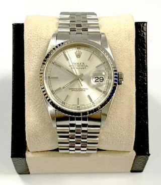 Rolex Datejust 16234 Silver Dial 18k White Gold Fluted Bezel Stainless Steel