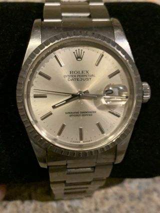 1990 Stainless Rolex Oyster Perpetual Datejust Silver Dial Watch 16200 36mm