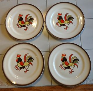 4 Vintage Red Rooster By Metlox Poppytrail Vernon Dinner Plates