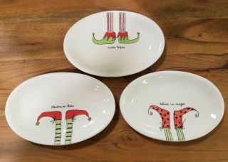 (3) Rae Dunn By Magenta Christmas Elf Shoes Holiday Plates Home Decor
