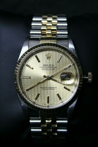 Rolex Datejust 36mm Two Tone Jubilee 16233,  Champagne Tapestry Dial,  Papers,  Box