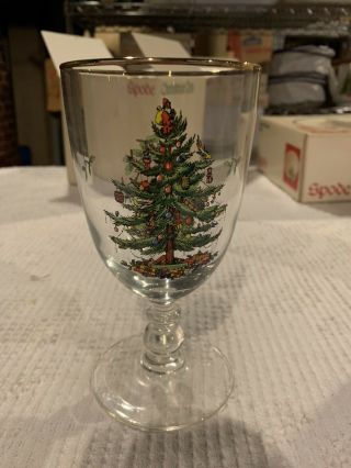 Set Of 4 Spode Christmas Tree Pedestal 7” Goblets In Orig Box