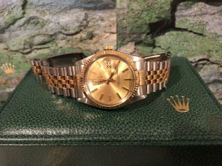Mens Gold Oyster Rolex Watch 16013 With Certificate,  Extra Links,  Case,  And Tags