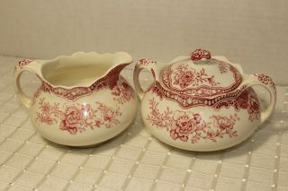 Bristol Old Hall Ware By Crown Ducal 762055 Pink Cream And Sugar With Lid