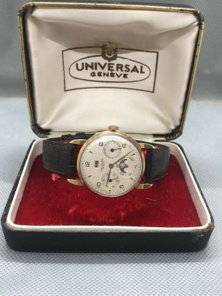 Universal Geneve Triple Date Moonphase Watch,  33mm Case In 18k Rose Gold,  & Box