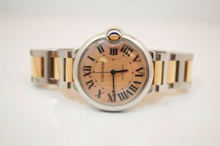 Cartier Ballon Bleu Two Tone 18k Rose Gold 36mm Watch W6920033 Box/papers