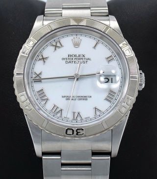 Rolex Datejust Turn - O - Graph 16264 Date Oyster 18k White Gold Bezel Watch Papers