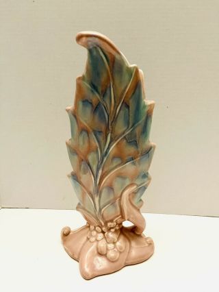 Vintage Mcm Royal Haeger R320 Pink & Blue Glazed Leaf 12.  2” Tall Vase Pottery
