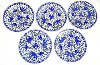 5 Vintage Blue & White Phoenix Bird China Luncheon Plates 8 3/8 " Made In Japan