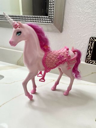 Barbie Doll Pink Regal Unicorn Pony Horse W/ Sparkle Saddle & Horn 2011 Mattel