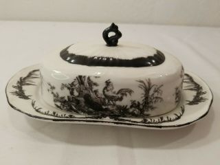 Aux Au Provence Black Toile Covered Butter Dish Bowl