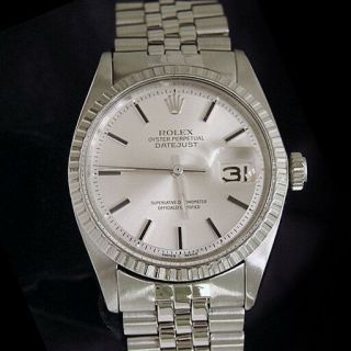 Rolex Datejust Mens Ss Stainless Steel Silver Stick Dial Jubilee Band Watch 1603