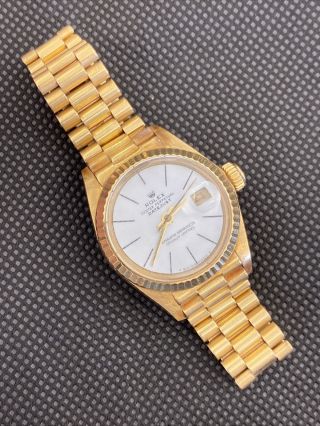 Vintage Automatic Rolex Oyster Perpetual Datejust 18k Gold Watch Women 