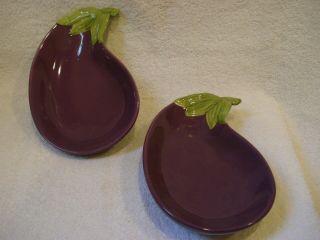 2 Fitz & Floyd Eggplant Salad Bowls " Vegetable Garden " Pattern 1989 Discontinued