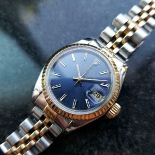 Rolex Ladies 18k Gold & Ss Oyster Date Blue Dial,  C.  1984 W/box And Paper Lv973