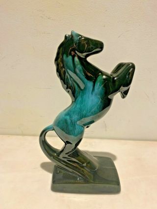 Vintage Blue Mountain Pottery Bmp Rearing Horse Figurine,  Green & Blue Glaze
