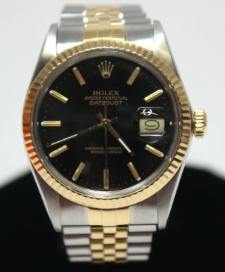 Mens 1986 Rolex Datejust 16013 Two - Tone 18k Gold & Ss Wristwatch Acrylic - 36mm