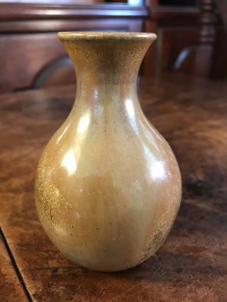 W J Gordy (1910 - 1993) Brown Vase Signed 1981 Georgia Folk Art Pottery 4.  25”