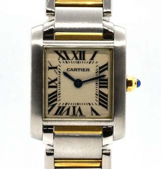 Cartier Tank Francaise 2384 Ladies Two - Tone Stainless Steel Wristwatch Complete