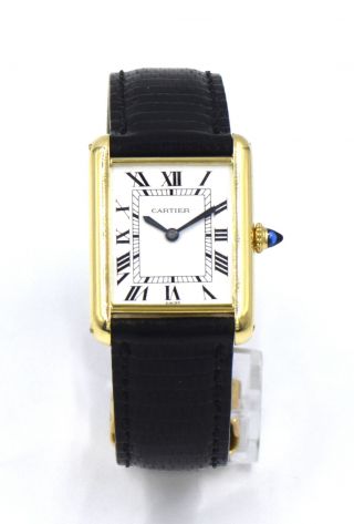 Vintage Cartier Tank Solo Wristwatch White Roman Dial 17 Jewels 18k Yellow Gold