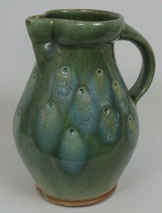 Vintage Art Pottery Pitcher Dimples Peacock Feathers Signed