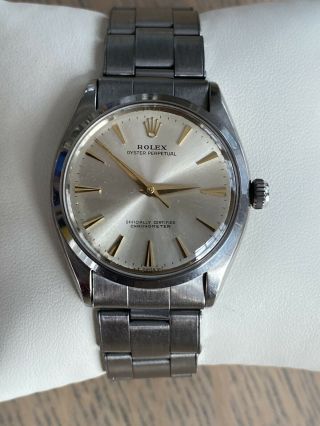 Vintage Rolex Model 6565 Stainless Oyster Perpetual With Rolex Bracelet 34mm
