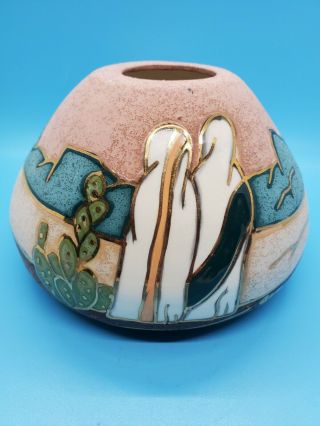22k Gold Ceramic Gina Arrighetti Vase Pot Mexico Southwestern 6 " X5 "