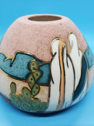 22K Gold Ceramic Gina Arrighetti Vase Pot Mexico Southwestern 6 