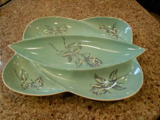 Vintage Royal Winton Grimwades Divided Serving Tray Aqua With Roses Mid Century