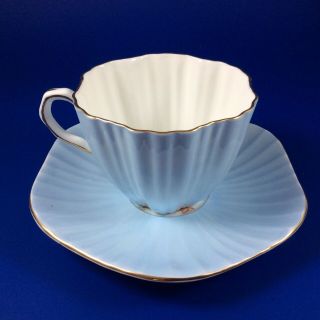 E.  B.  Foley Light Blue And Floral Bone China Ruffled Tea Cup And Saucer 3