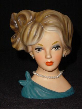 Vintage Napcoware C 7293 Blonde Lady Head Vase Headvase W/pearl Necklace