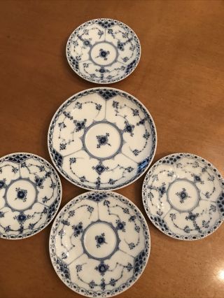 5 Royal Copenhagen Blue Lace Saucers,  3 Sizes