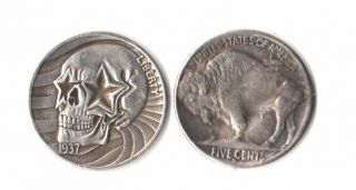 1937 D Novelty Buffalo Nickel Patriotic Skull W/ Usa Flag Fantasy Coin