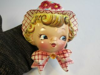 Adorable Vintage Py Company Japan Ceramic Girl Head Wall Pocket