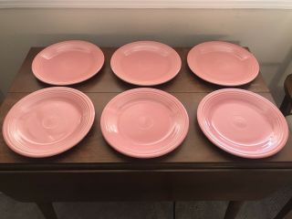 Six Vintage Homer Laughlin Fiesta 10.  5” Dinner Plates,  Rose Pink