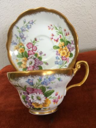 Eb Foley England Bone China Flower Bouquet Tea Cup And Saucer Heavy Gold Edges