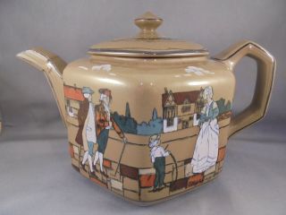 Antique Buffalo Pottery Deldare Ware Teapot Scenes Of Village Life