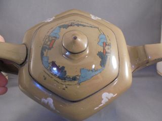 Antique Buffalo Pottery Deldare Ware Teapot Scenes of Village Life 3