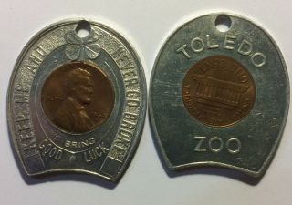 2 Token " Never Go Broke " 1964 D Lincoln Cent Toledo Zoo